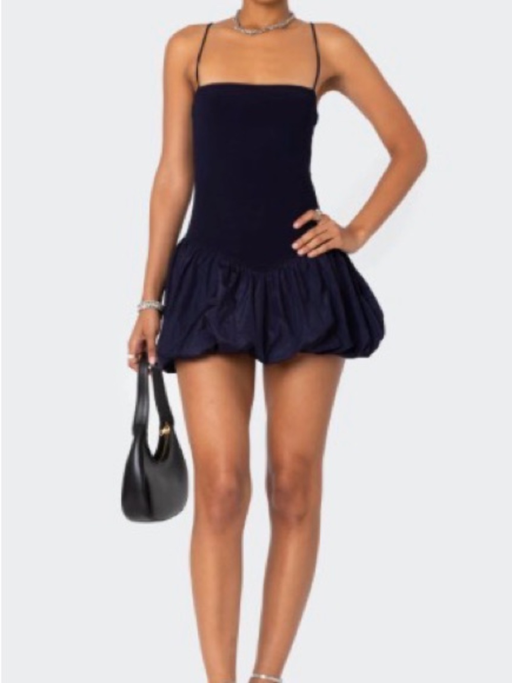 Edikted Navy Bubble-Hem Mini Dress